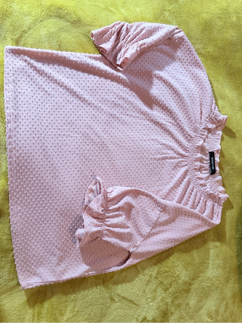 Sugarlips Light Pink Puff Sleeve Swiss Dot Blouse